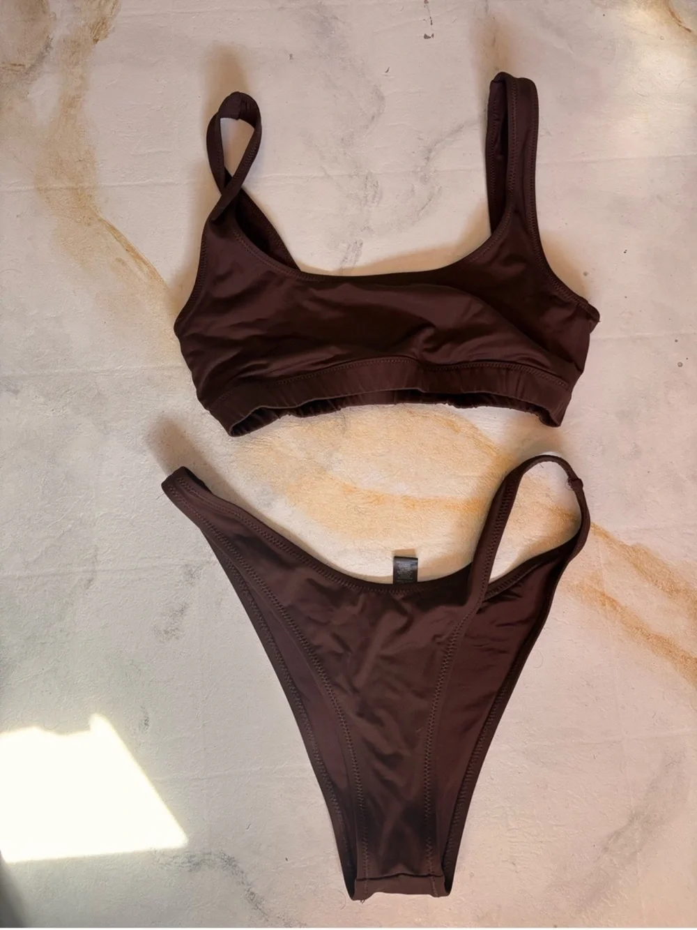SKIMS Brown Three-Piece Bikini Set